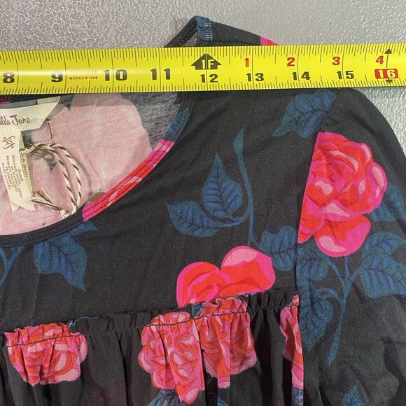 MATILDA JANE Dress Floral Mesh Overlay Tiered Long Sleeve Fitted NWT XS Black - Picture 4 of 13